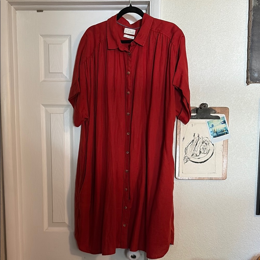 J. Crew Red Relaxed Linen Dress
